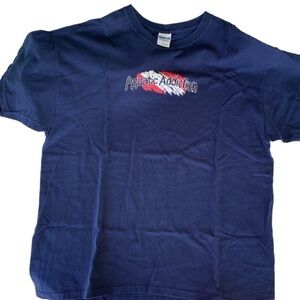 GILDAN Aquatic Addiction T-shirt Short Sleeve Navy Red White Graphics Size XL
